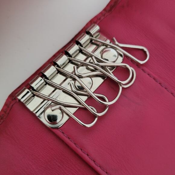 Coach Wallet Key Charm Case Holder Tan Beige Pink Canvas Leather Logo - Picture 6 of 10